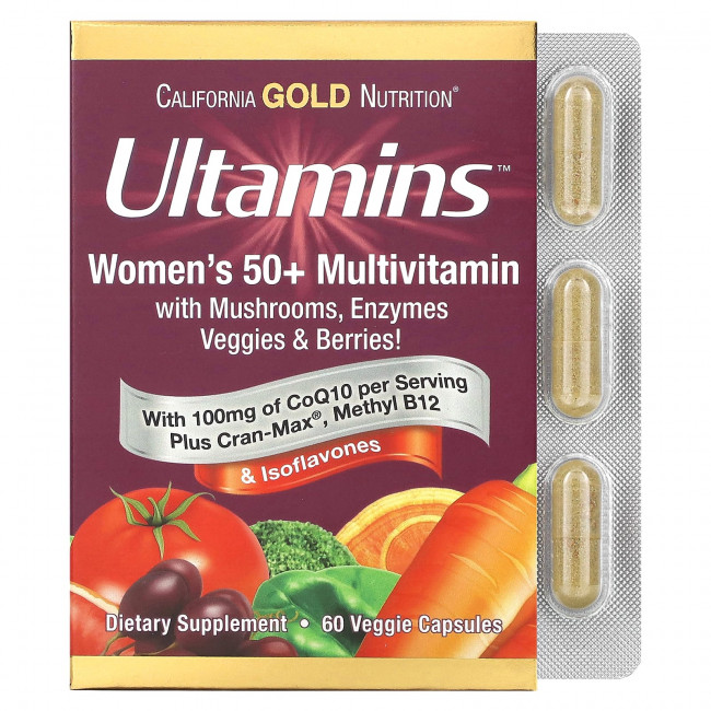 California Gold Nutrition, Ultamins, мультивитамины для женщин старше 50 лет, с коэнзимом Q10, 60 вегетарианских капсул California Gold Nutrition, Ultamins, мультивитамины для женщин старше 50 лет, с коэнзимом Q10, 60 вегетарианских капсул
