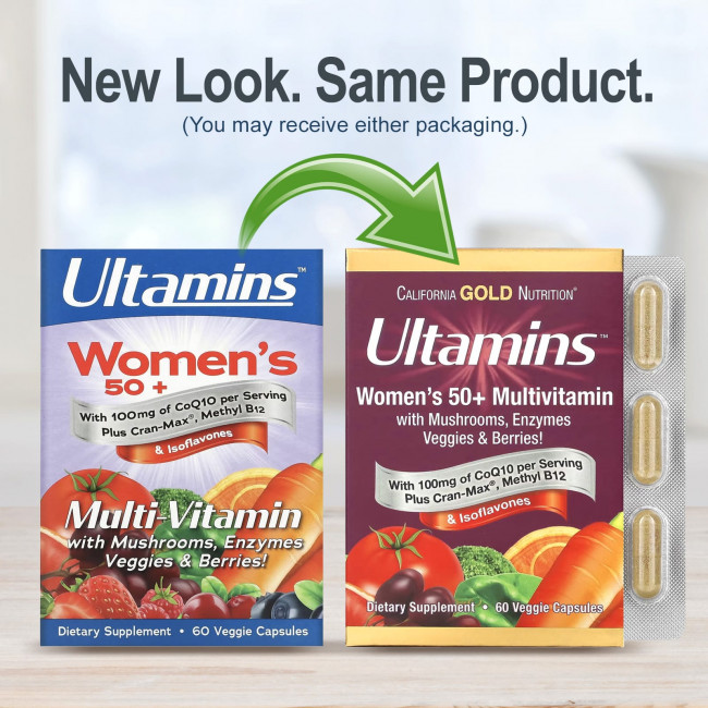 California Gold Nutrition, Ultamins, мультивитамины для женщин старше 50 лет, с коэнзимом Q10, 60 вегетарианских капсул California Gold Nutrition, Ultamins, мультивитамины для женщин старше 50 лет, с коэнзимом Q10, 60 вегетарианских капсул