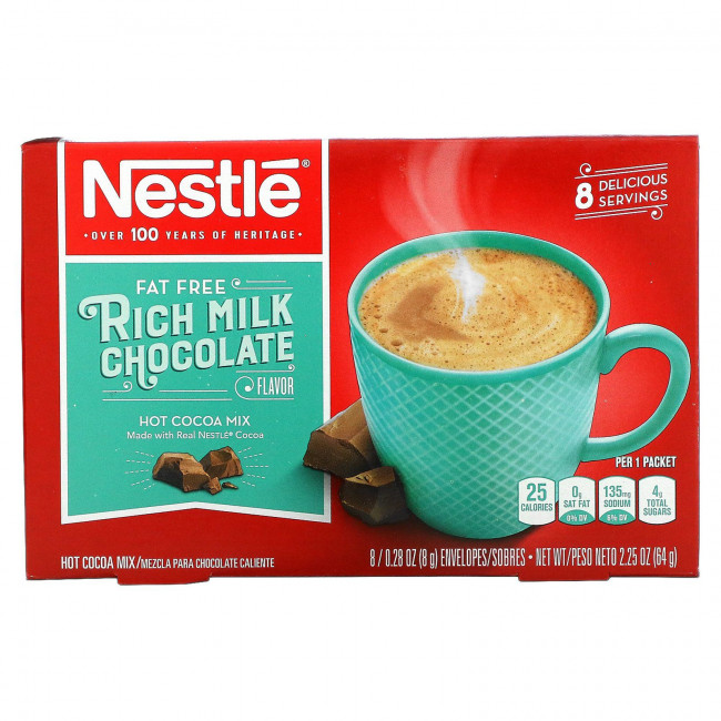 Nestle Hot Cocoa Mix, Обезжиренный, насыщенный молочный шоколад, 8 конвертов по 8 г (0,28 унции) Nestle Hot Cocoa Mix, Обезжиренный, насыщенный молочный шоколад, 8 конвертов по 8 г (0,28 унции)