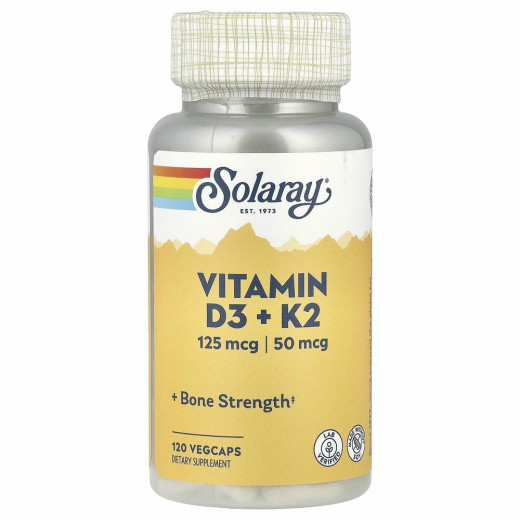 Solaray, витамины D3 и K2, без сои, 120 вегетарианских капсул &mdash; 