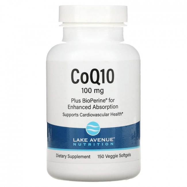 Lake Avenue Nutrition, CoQ10 Plus BioPerine, 100 мг, 150 растительных капсул Lake Avenue Nutrition, CoQ10 Plus BioPerine, 100 мг, 150 растительных капсул