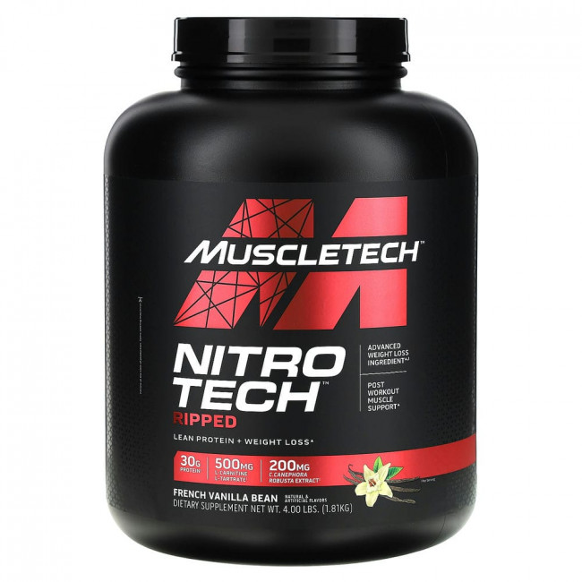 Muscletech, Nitro Tech Ripped, чистый протеин + формула для похудения, французская ваниль, 1,81 кг (4 фунта) Muscletech, Nitro Tech Ripped, чистый протеин + формула для похудения, французская ваниль, 1,81 кг (4 фунта)