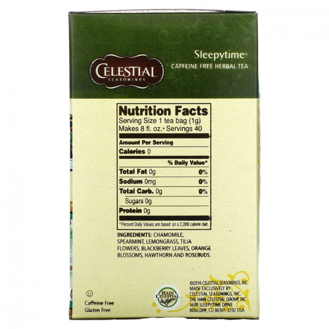 Celestial Seasonings, Sleepytime, травяной чай, без кофеина, 40 чайных пакетиков, 59 г (2,1 унции) Celestial Seasonings, Sleepytime, травяной чай, без кофеина, 40 чайных пакетиков, 59 г (2,1 унции)