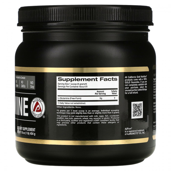 California Gold Nutrition, AjiPure, порошок L-глютамина, без глютена, 454 г (16 унций)
