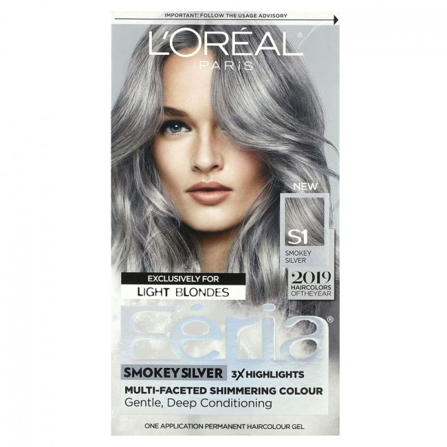 L'Oréal, Feria, Multi-Faceted Shimmering Colour, S1 Smokey Silver, 1 Application