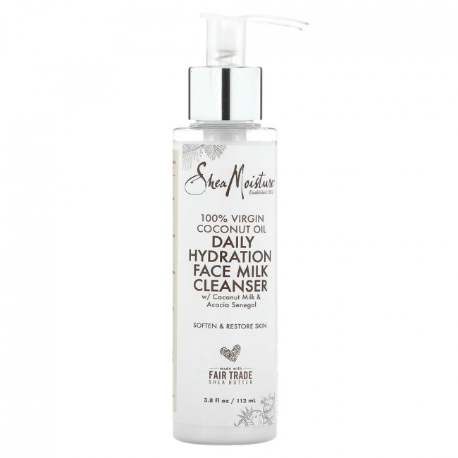 SheaMoisture, 100% кокосовое масло первого отжима, ежедневное увлажняющее очищающее молочко для лица, 112 мл (3,8 жидк. Унции)