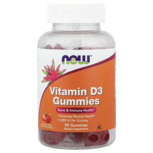 NOW Foods, Жевательные конфеты с витамином D3, клубника, 25 мкг (1000 МЕ), 90 жевательных таблеток NOW Foods, Жевательные конфеты с витамином D3, клубника, 25 мкг (1000 МЕ), 90 жевательных таблеток