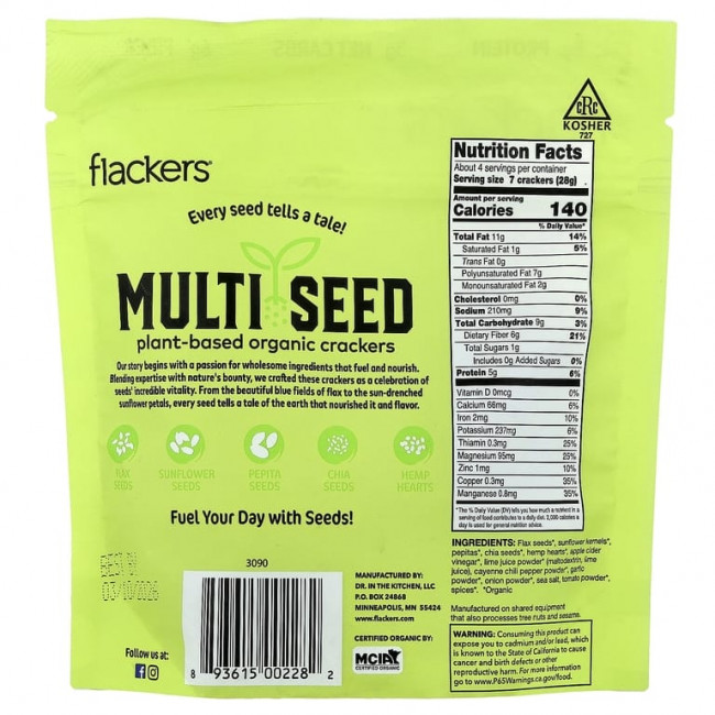 Flackers, Multi Seed, органические крекеры на растительной основе, пряный перец чили и лайм, 113 г (4 унции) Flackers, Multi Seed, органические крекеры на растительной основе, пряный перец чили и лайм, 113 г (4 унции)