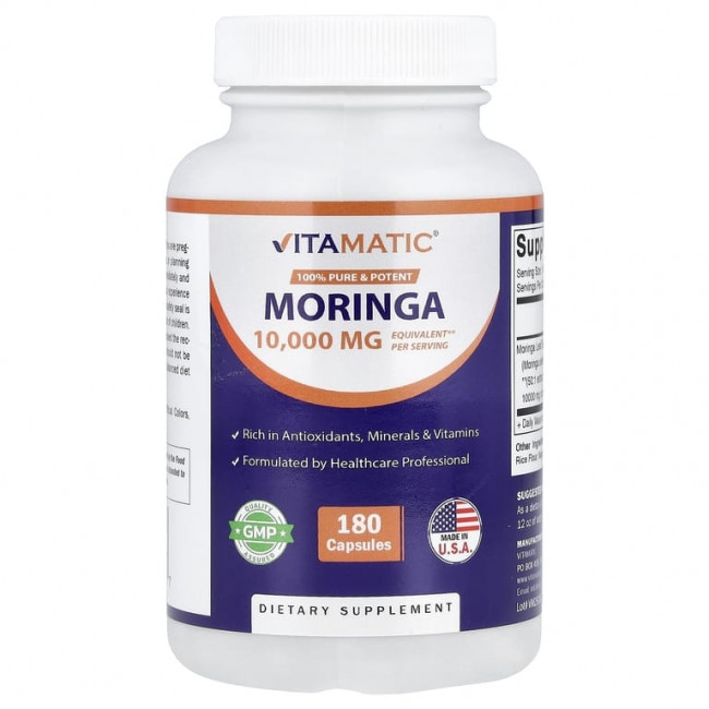 Vitamatic, моринга, 10 000 мг, 180 капсул