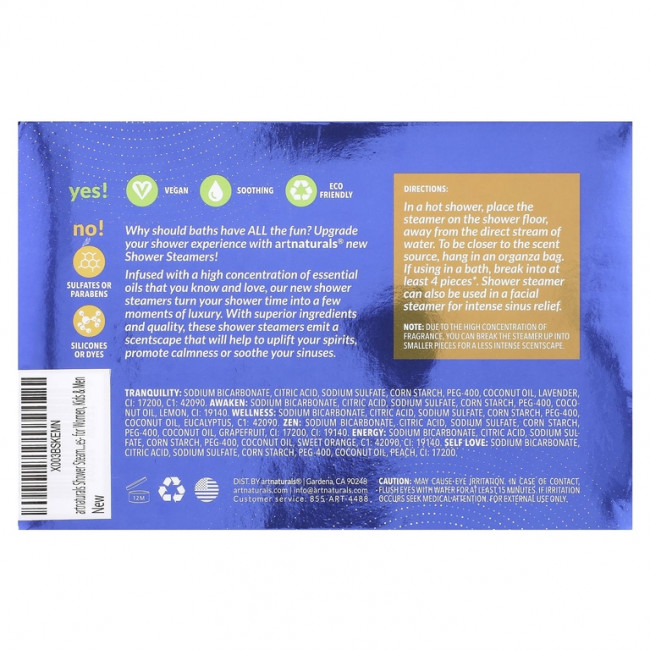 artnaturals, Пароварки для душа, 6 упаковок, 40 г (1,4 унции) artnaturals, Пароварки для душа, 6 упаковок, 40 г (1,4 унции)
