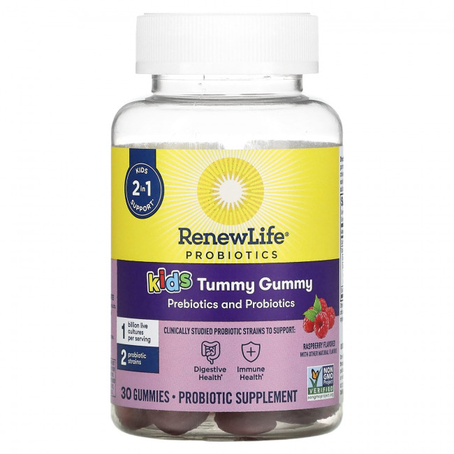 Renew Life, Kids Tummy Gummy, Prebiotics and Probiotics, Raspberry, 30 Gummies Renew Life, Kids Tummy Gummy, Prebiotics and Probiotics, Raspberry, 30 Gummies
