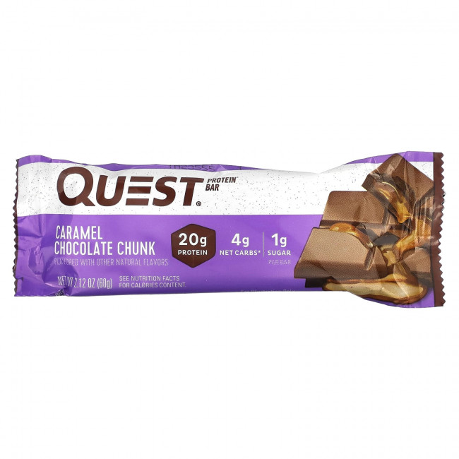 Quest Nutrition, Протеиновый батончик, кусочки карамельного шоколада, 4 батончика, 60 г (2,12 унции) Quest Nutrition, Протеиновый батончик, кусочки карамельного шоколада, 4 батончика, 60 г (2,12 унции)