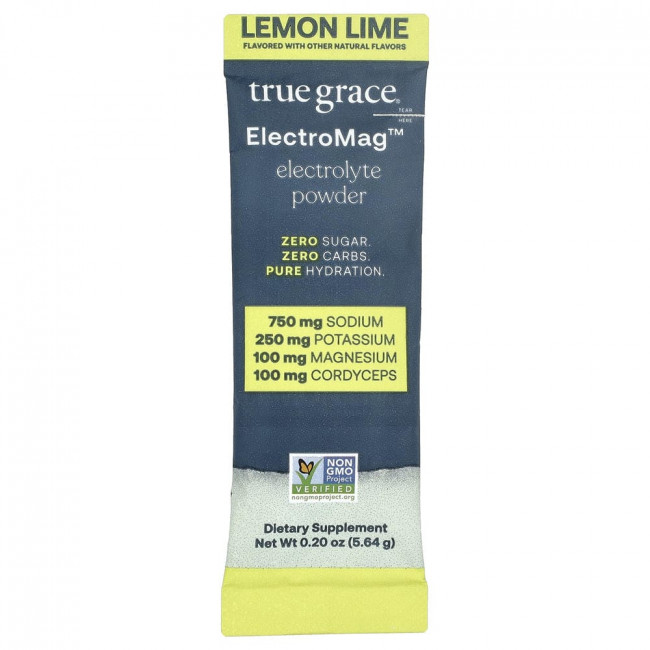 True Grace, ElectroMag™, электролитный порошок, лимон-лайм, 16 пакетиков по 5,64 г каждый.
