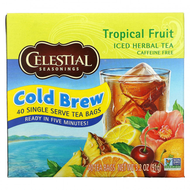Celestial Seasonings, Холодный травяной чай Iced Herbal Tea, без кофеина, тропический фрукт, 40 пакетиков, 91 г Celestial Seasonings, Холодный травяной чай Iced Herbal Tea, без кофеина, тропический фрукт, 40 пакетиков, 91 г