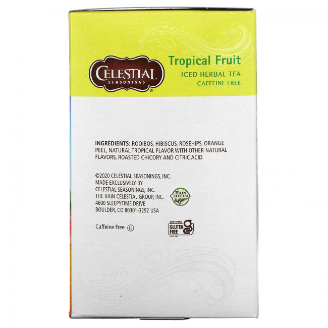 Celestial Seasonings, Холодный травяной чай Iced Herbal Tea, без кофеина, тропический фрукт, 40 пакетиков, 91 г Celestial Seasonings, Холодный травяной чай Iced Herbal Tea, без кофеина, тропический фрукт, 40 пакетиков, 91 г