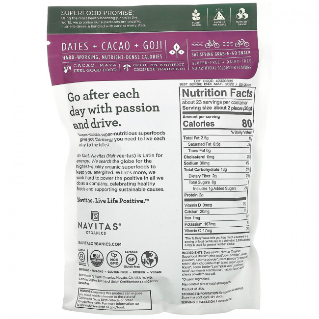 Navitas Organics, Organic Power Snack, какао-годжи, 454 г (16 унций) Navitas Organics, Organic Power Snack, какао-годжи, 454 г (16 унций)