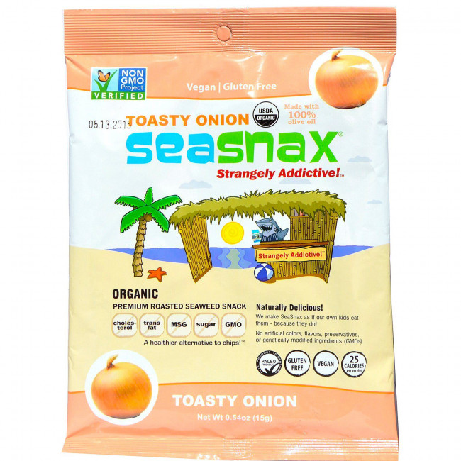 SeaSnax, Toasty Onion, Roasted Seaweed Snack, 5 sheets - .54 oz (15 g) SeaSnax, Toasty Onion, Roasted Seaweed Snack, 5 sheets - .54 oz (15 g)