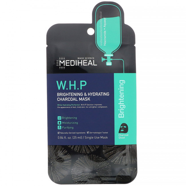 Mediheal, W.H.P., осветляющая и увлажняющая, тканевая угольная маска, 5 шт., по 25 мл (0,84 жидк. унции) Mediheal, W.H.P., осветляющая и увлажняющая, тканевая угольная маска, 5 шт., по 25 мл (0,84 жидк. унции)