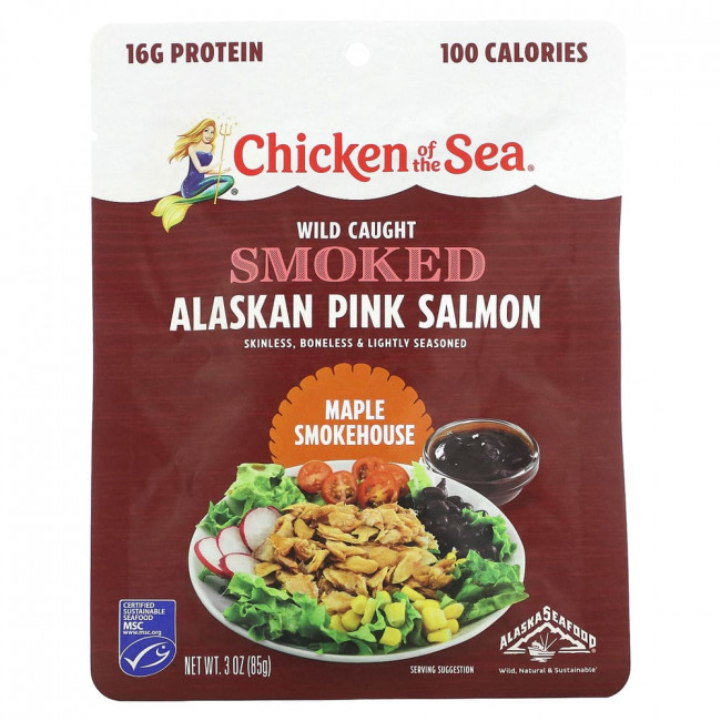 Chicken of the Sea, Wild Caught Smoked Alaskan Pink Salmon, Maple Smokehouse, 3 oz (85 g)