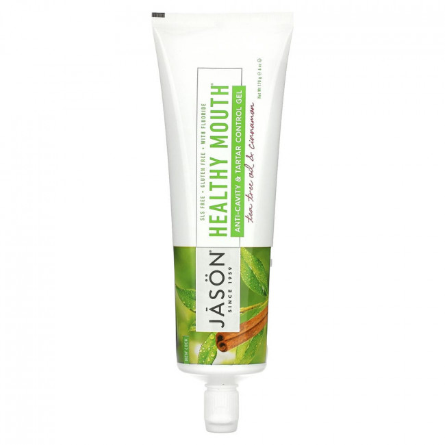 Jason Natural, Healthy Mouth, гель для защиты от кариеса и предупреждения появления зубного камня, масло чайного дерева и корица, 170 г (6 унций) Jason Natural, Healthy Mouth, гель для защиты от кариеса и предупреждения появления зубного камня, масло чайного дерева и корица, 170 г (6 унций)