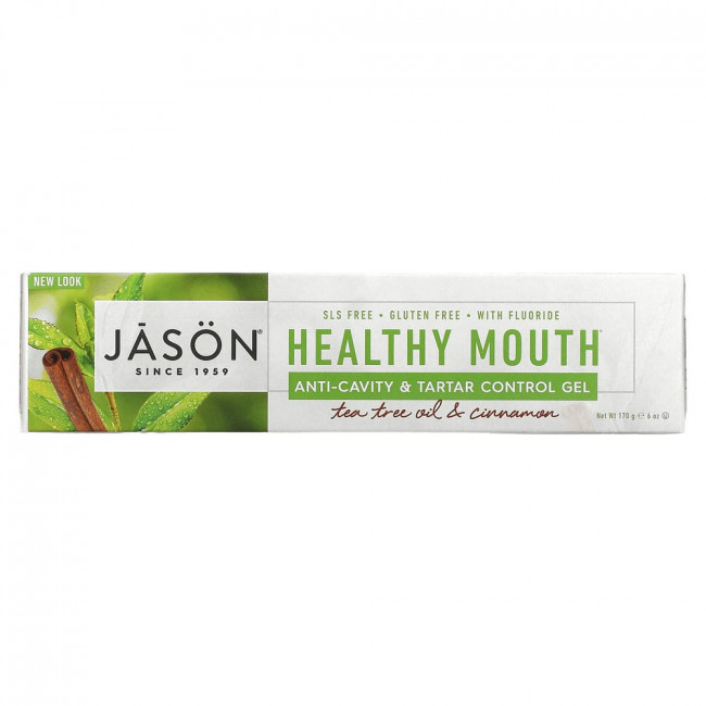 Jason Natural, Healthy Mouth, гель для защиты от кариеса и предупреждения появления зубного камня, масло чайного дерева и корица, 170 г (6 унций) Jason Natural, Healthy Mouth, гель для защиты от кариеса и предупреждения появления зубного камня, масло чайного дерева и корица, 170 г (6 унций)