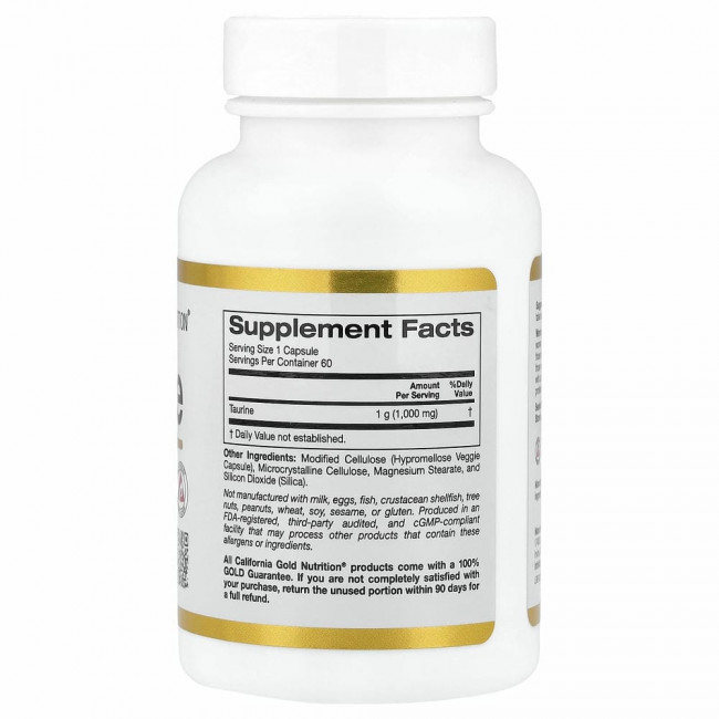 California Gold Nutrition, L-таурин, AjiPure, 1000 мг, 60 растительных капсул California Gold Nutrition, L-таурин, AjiPure, 1000 мг, 60 растительных капсул