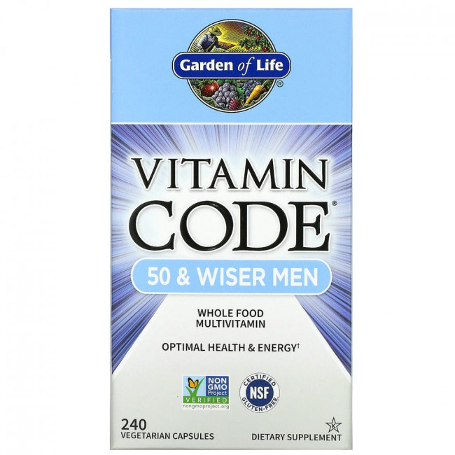 Garden of Life, Vitamin Code, мультивитамины из цельных продуктов для мужчин от 50 лет, 240 вегетарианских капсул Garden of Life, Vitamin Code, мультивитамины из цельных продуктов для мужчин от 50 лет, 240 вегетарианских капсул