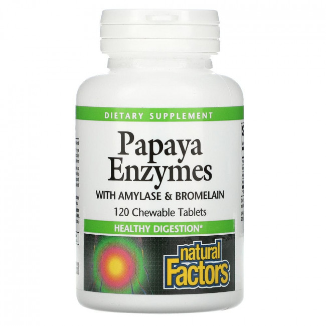 Natural Factors, ферменты папайи с амилазой и бромелаином, 120 жевательных таблеток Natural Factors, ферменты папайи с амилазой и бромелаином, 120 жевательных таблеток