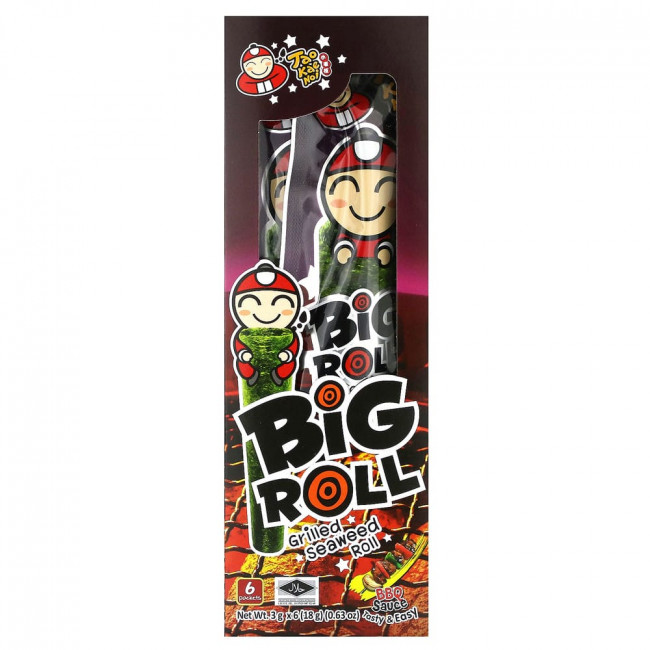 Tao Kae Noi, Big Roll, Grilled Seaweed Roll, BBQ Sauce, 6 Packets, 0.11 oz (3 g) Each