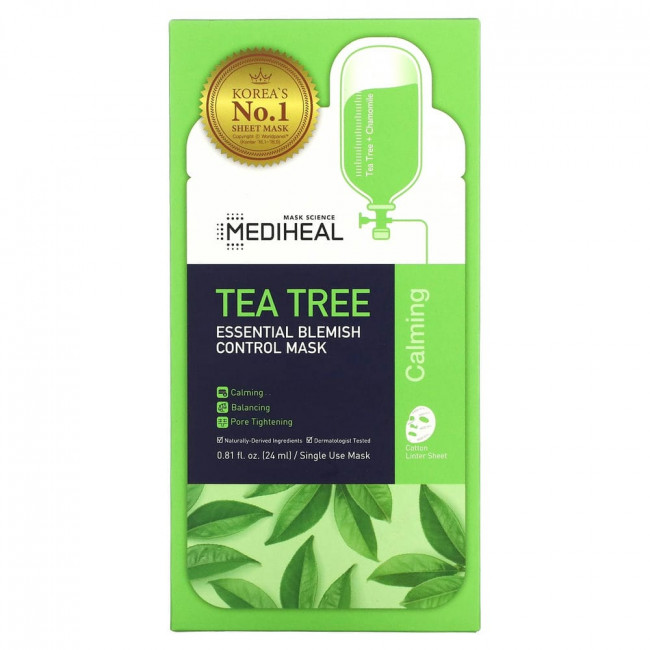 Mediheal, чайное дерево, маска для устранения дефектов кожи лица, 5 шт., по 24 мл (0,81 жидк. унции) Mediheal, чайное дерево, маска для устранения дефектов кожи лица, 5 шт., по 24 мл (0,81 жидк. унции)