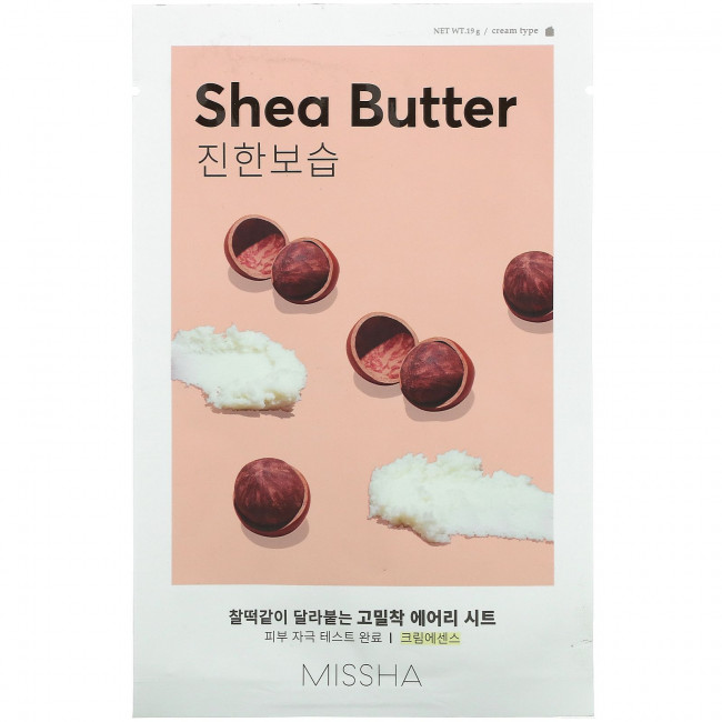 Missha, Airy Fit Beauty Sheet Mask, Масло ши, 1 лист, 19 г Missha, Airy Fit Beauty Sheet Mask, Масло ши, 1 лист, 19 г
