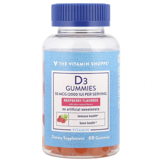 The Vitamin Shoppe, Жевательные мармеладки с витамином D3, малина, 60 жевательных мармеладок (25 мкг в 1 жевательной мармеладке) The Vitamin Shoppe, Жевательные мармеладки с витамином D3, малина, 60 жевательных мармеладок (25 мкг в 1 жевательной мармеладке)