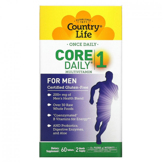 Country Life, Мультивитамины Core Daily-1, для мужчин, 60 таблеток Country Life, Мультивитамины Core Daily-1, для мужчин, 60 таблеток