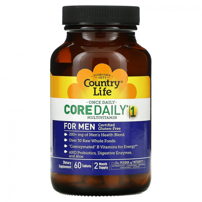 Country Life, Мультивитамины Core Daily-1, для мужчин, 60 таблеток Country Life, Мультивитамины Core Daily-1, для мужчин, 60 таблеток