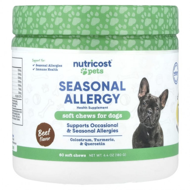 Nutricost, Pets, от сезонной аллергии, для собак, говядина, 60 жевательных таблеток, 180 г (6,4 унции) Nutricost, Pets, от сезонной аллергии, для собак, говядина, 60 жевательных таблеток, 180 г (6,4 унции)