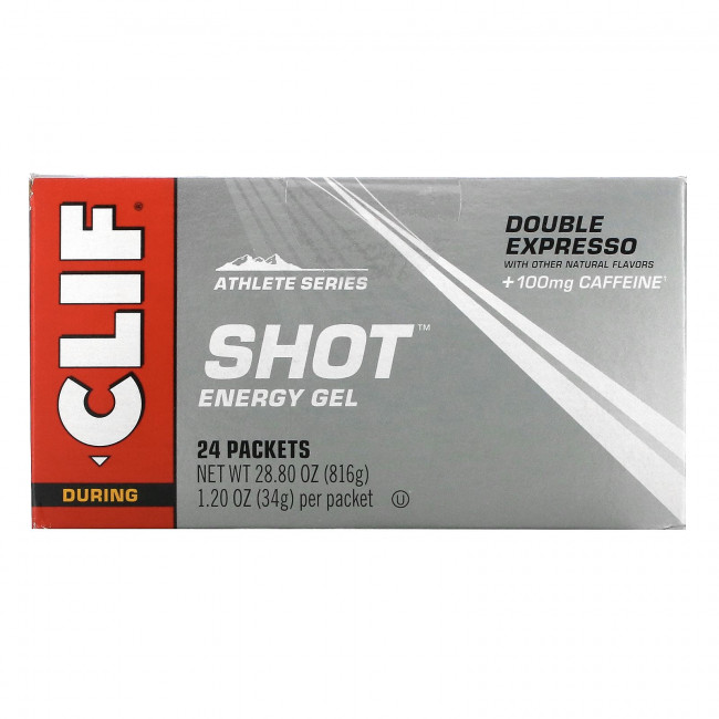 Clif Bar, Энергетический гель Shot Turbo, двойной экспрессо + кофеин, 24 пакета весом 34 г (1,2 унции) каждый Clif Bar, Энергетический гель Shot Turbo, двойной экспрессо + кофеин, 24 пакета весом 34 г (1,2 унции) каждый