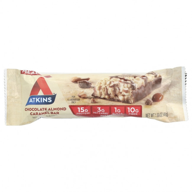 Atkins, Protein Meal Bar, шоколадно-миндальная карамель, 8 батончиков, 48 г (1,69 унции) Atkins, Protein Meal Bar, шоколадно-миндальная карамель, 8 батончиков, 48 г (1,69 унции)