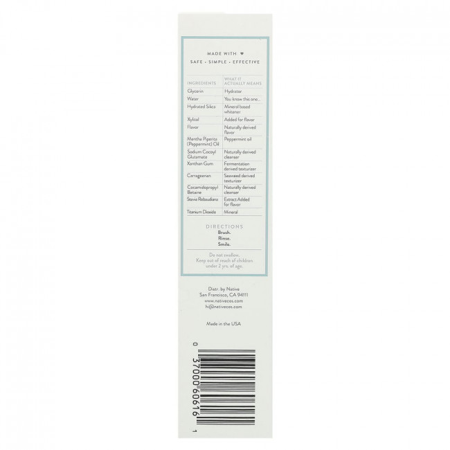Native, Whitening Fluoride Free Toothpaste, Wild Mint & Peppermint Oil, 4.1 oz (116 g)