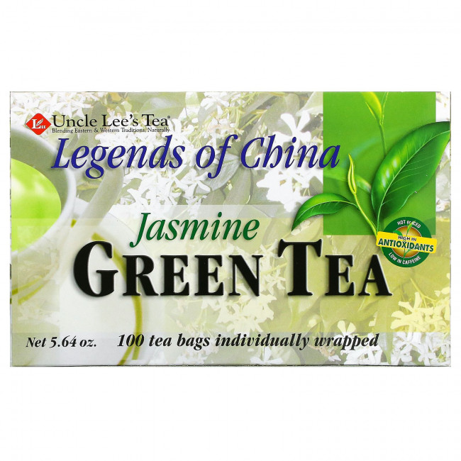 Uncle Lee's Tea, легенды Китая, зеленый чай, жасмин, 100 чайных пакетиков в индивидуальной упаковке, 160 г (5,64 унции) Uncle Lee's Tea, легенды Китая, зеленый чай, жасмин, 100 чайных пакетиков в индивидуальной упаковке, 160 г (5,64 унции)