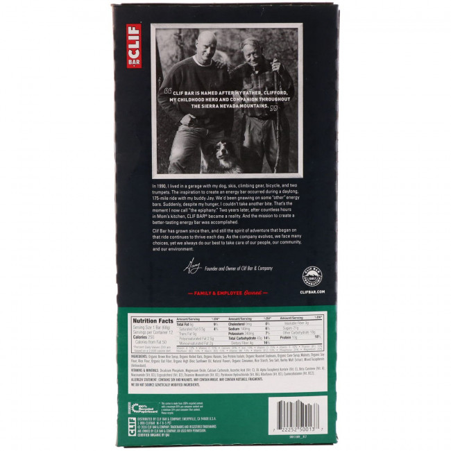 Clif Bar, Энергетический батончик с овсянкой, изюмом и грецким орехом, 12 батончиков, 2,40 унции (68 г) каждый Clif Bar, Энергетический батончик с овсянкой, изюмом и грецким орехом, 12 батончиков, 2,40 унции (68 г) каждый