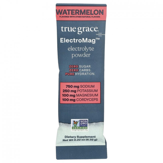 True Grace, ElectroMag™, электролитный порошок со вкусом арбуза, 16 пакетиков по 6,32 г каждый.