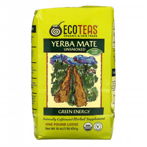EcoTeas, листовой рассыпной чистый чай йерба мате, некопченный, зеленая энергия, 454 г (16 унций)