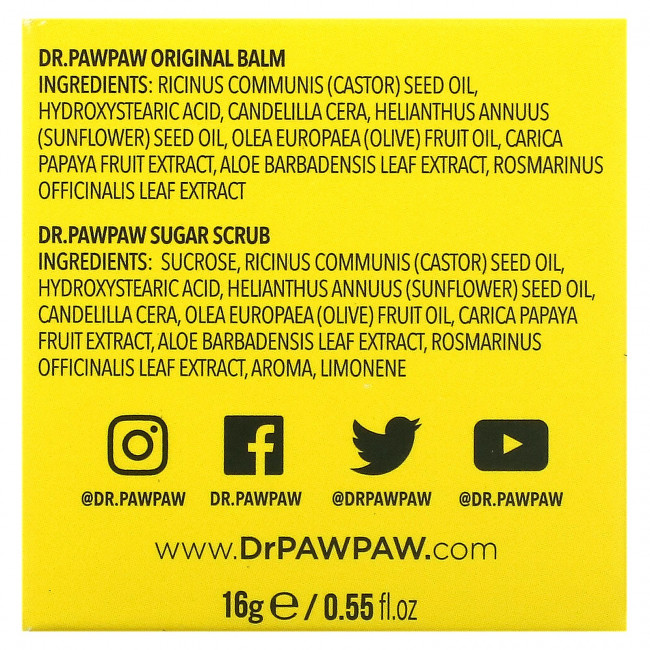 Dr. PAWPAW, Сахарный скраб для губ и оригинальный бальзам, 16 г (0,55 жидк. Унции) Dr. PAWPAW, Сахарный скраб для губ и оригинальный бальзам, 16 г (0,55 жидк. Унции)