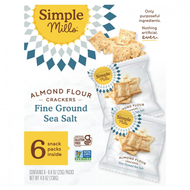 Simple Mills, Naturally Gluten-Free, Almond Flour Crackers, Fine Ground Sea Salt, 4.9 oz (138 g) Simple Mills, Naturally Gluten-Free, Almond Flour Crackers, Fine Ground Sea Salt, 4.9 oz (138 g)