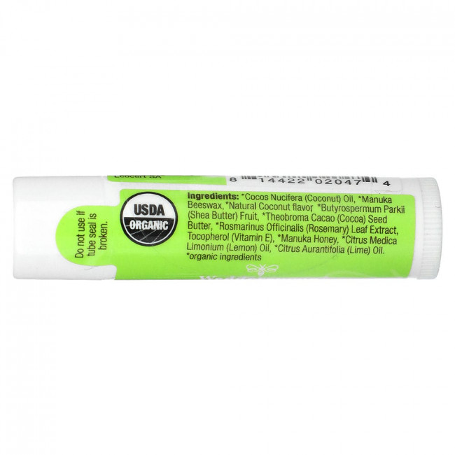 Wedderspoon, Organic Lipcare, мед манука, кокос и лайм, 4,5 г (0,15 унции)