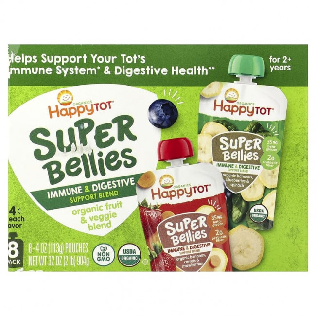 Happy Family Organics, Happy Tot®, Super Bellies™, смесь органических фруктов и овощей для детей от 2 лет, ассорти вкусов, 8 пакетиков по 113 г (4 унции) Happy Family Organics, Happy Tot®, Super Bellies™, смесь органических фруктов и овощей для детей от 2 лет, ассорти вкусов, 8 пакетиков по 113 г (4 унции)