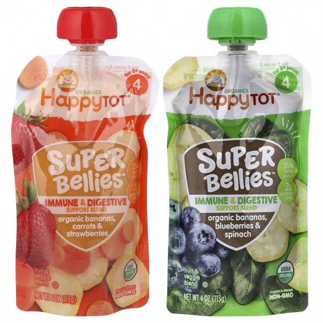 Happy Family Organics, Happy Tot®, Super Bellies™, смесь органических фруктов и овощей для детей от 2 лет, ассорти вкусов, 8 пакетиков по 113 г (4 унции) Happy Family Organics, Happy Tot®, Super Bellies™, смесь органических фруктов и овощей для детей от 2 лет, ассорти вкусов, 8 пакетиков по 113 г (4 унции)