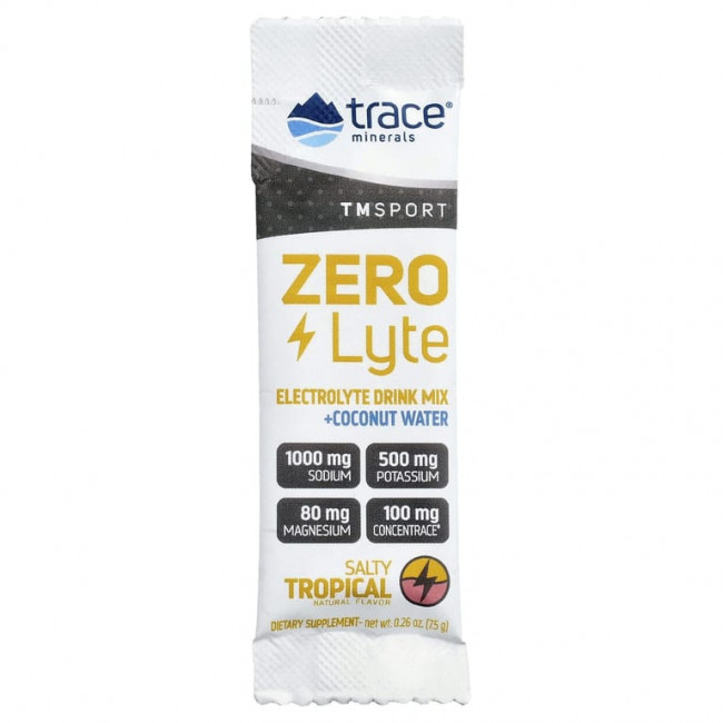 Trace, TM Sport, смесь для приготовления напитков с электролитами ZeroLyte и кокосовой водой, тропическая соль, 30 пакетиков по 7,5 г (0,26 унции) Trace, TM Sport, смесь для приготовления напитков с электролитами ZeroLyte и кокосовой водой, тропическая соль, 30 пакетиков по 7,5 г (0,26 унции)
