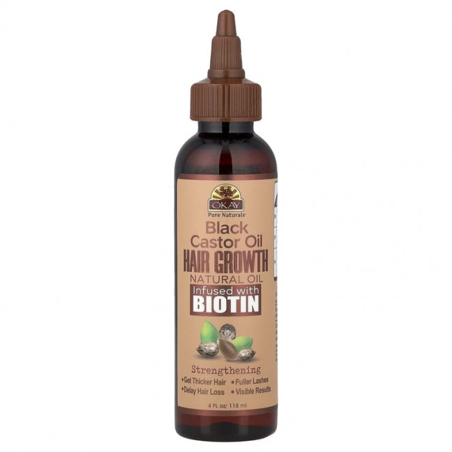 Okay Pure Naturals, черное касторовое масло, натуральное масло для роста волос с биотином, 118 мл (4 жидк. унции) Okay Pure Naturals, черное касторовое масло, натуральное масло для роста волос с биотином, 118 мл (4 жидк. унции)