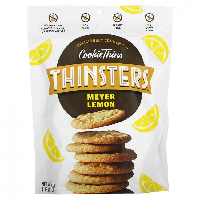 Thinsters, Cookie Thins, печенье, лимон Мейера, 113 г (4 унции)